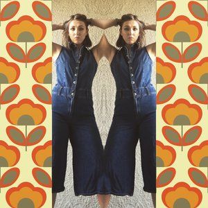 Carolina Blues Denim Vintage Flair Capri Jumpsuit